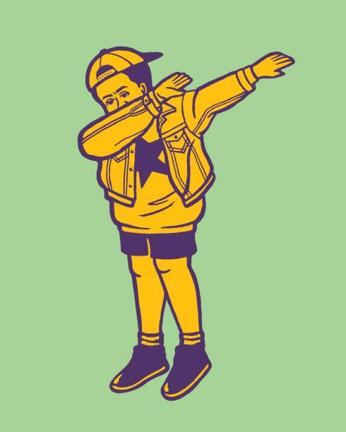 Boy wearing baseball cap and jacket dabbing Boy wearing baseball cap and jacket dabbing dab dance stock illustrations