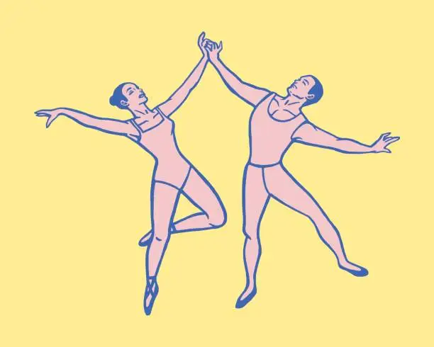 Vector illustration of Two ballet dancers dancing together