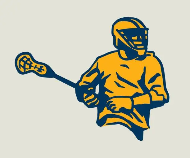 Vector illustration of View of man playing lacrosse
