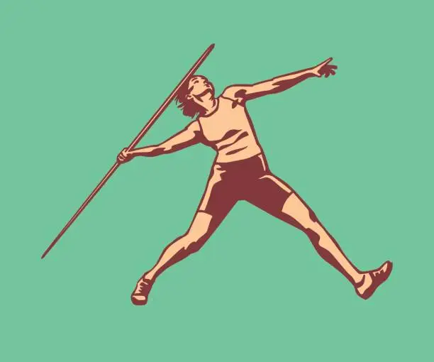 Vector illustration of Female athlete throwing javelin