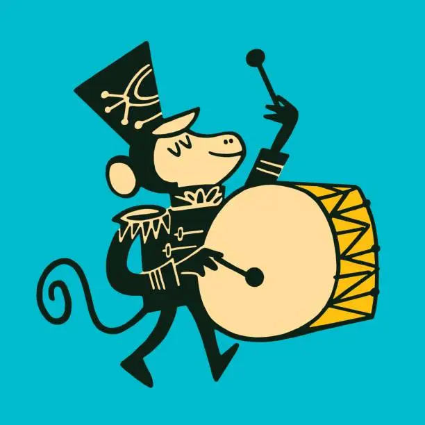 Vector illustration of Monkey playing drum