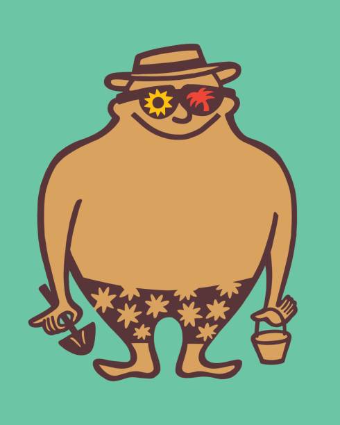 illustrazioni stock, clip art, cartoni animati e icone di tendenza di uomo che indossa pantaloncini da bagno in spiaggia - shorts swimming shorts swimwear men