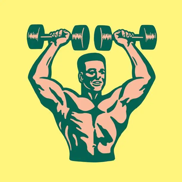 Vector illustration of Muscular Man Lifting Weights