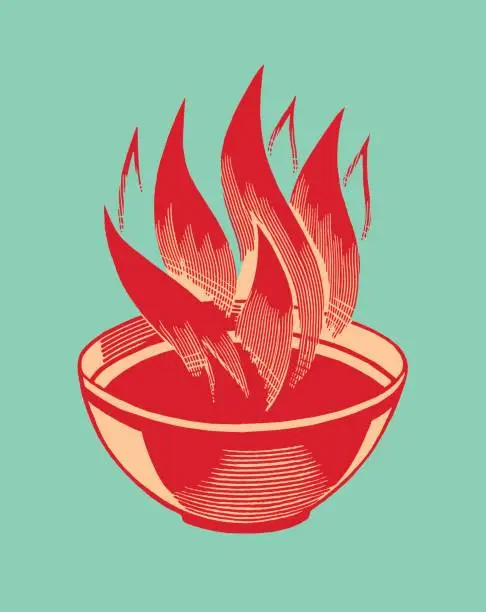 Vector illustration of Flaming Hot Bowl of Soup