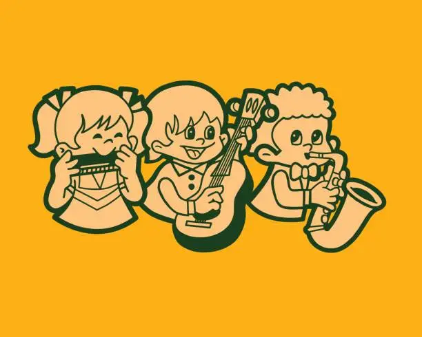Vector illustration of Children Playing Musical Instruments
