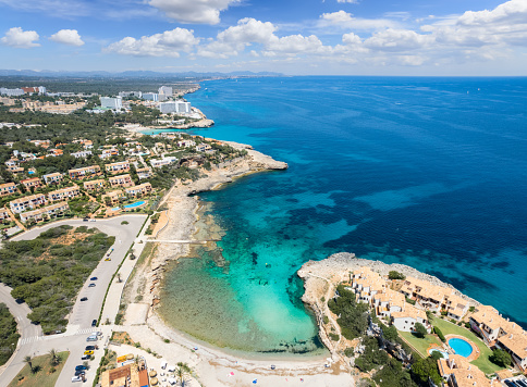 Aerial view with Cala Murada beach resort, Mallorca islands, Spain