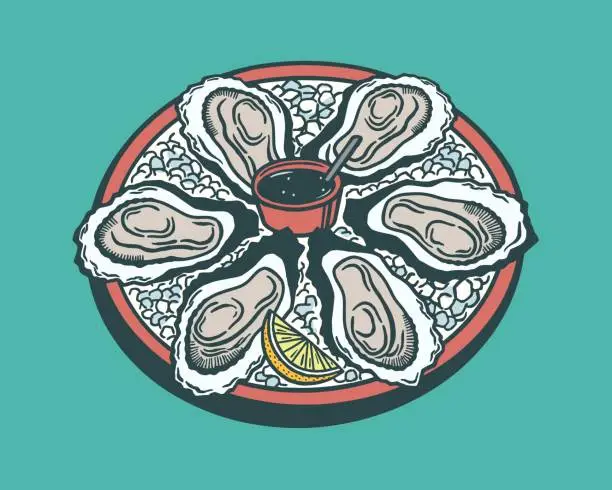 Vector illustration of Plate of Oysters