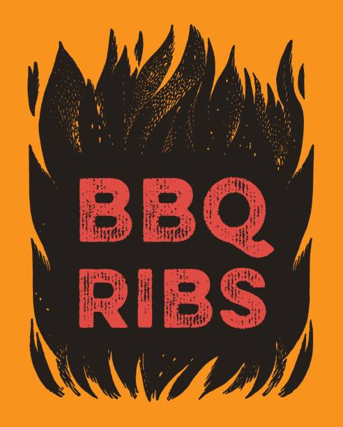 bbq ribs flames - alev stock illustrations