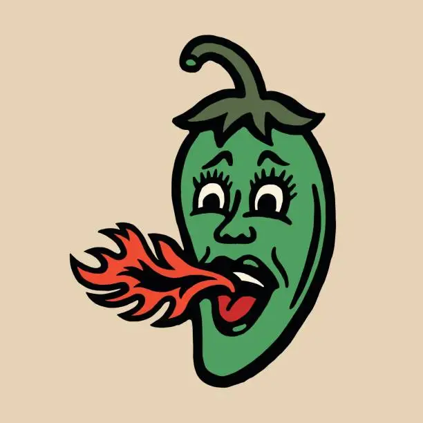 Vector illustration of Flaming Hot Pepper Character