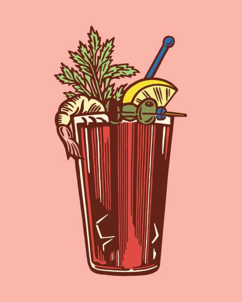 ilustraciones, imágenes clip art, dibujos animados e iconos de stock de cóctel bloody mary - shrimp cocktail