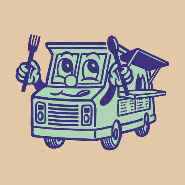 Vector illustration of Happy Food Truck Character