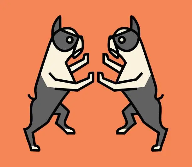 Vector illustration of Two Boston Terriers