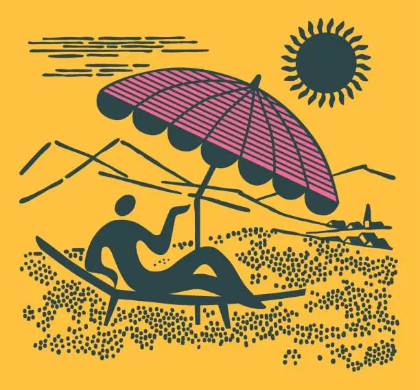 Vector illustration of Person Lounging Under an Umbrella in the Sun