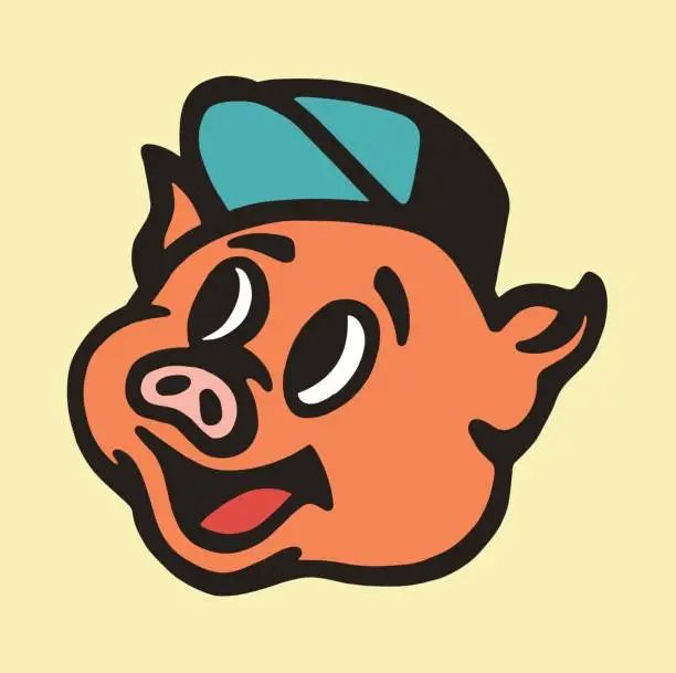 Vector illustration of Happy Pig Wearing Cap