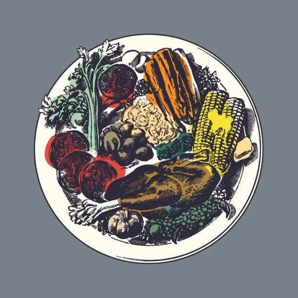 Vector illustration of Plate of Food