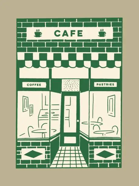 Vector illustration of Caf  Storefront