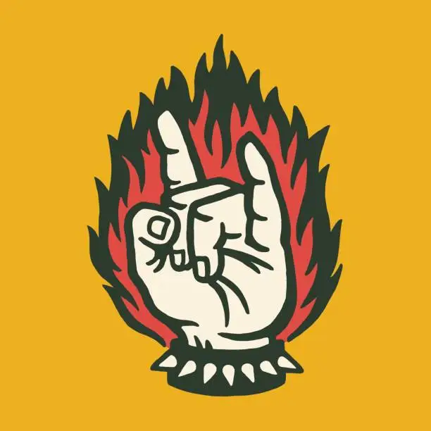 Vector illustration of Rock On Hand Sign