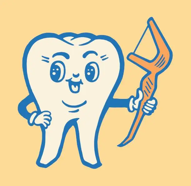 Vector illustration of Molar Character and Floss