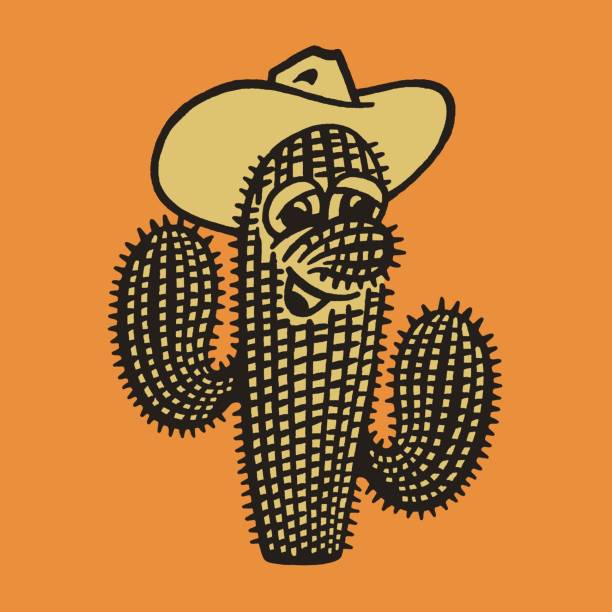 ilustraciones, imágenes clip art, dibujos animados e iconos de stock de personaje de cowboy cactus - cactus thorns