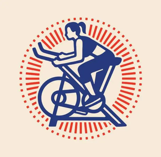 Vector illustration of Woman Working Out on an Exercise Bike