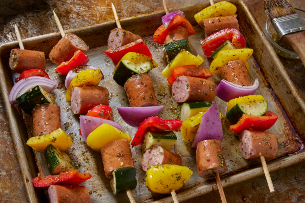 Preparing Italian Sausage and Pepper Kebabs