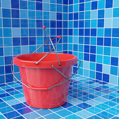 Bucket with too many handles creates confusion. Ergonomics and accessibility clash. 3D Digital render