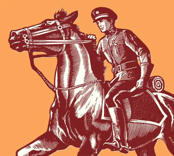 Vector illustration of Officer Riding a Horse