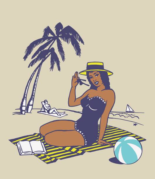 istock Woman Sitting on Towel on the Beach 1328212133
