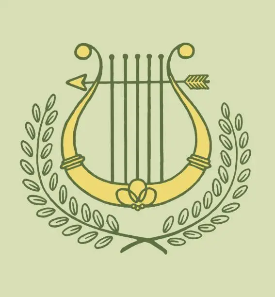 Vector illustration of Lyre and Laurel Branches