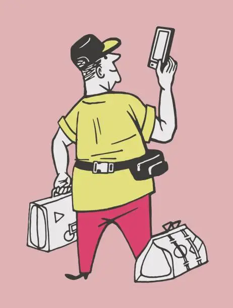 Vector illustration of Traveler Looking at a Phone