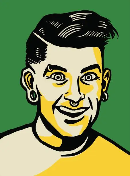 Vector illustration of Man with Multiple Piercings
