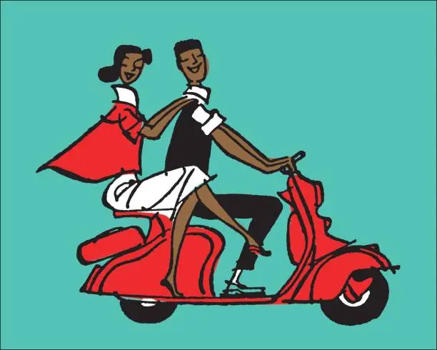 Vector illustration of Two People Riding a Moped