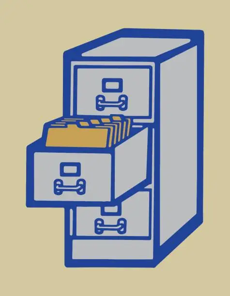 Vector illustration of File Cabinet with Folders in a Drawer