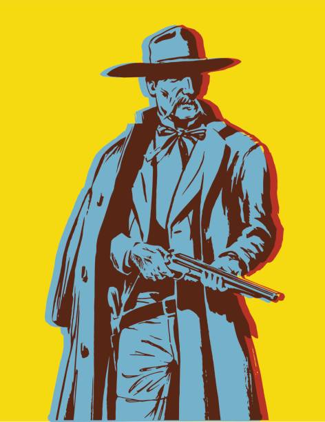 ilustrações, clipart, desenhos animados e ícones de homem segurando uma espingarda - wild west illustrations