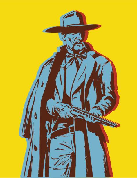 Man Holding a Shotgun Man Holding a Shotgun cowboy stock illustrations