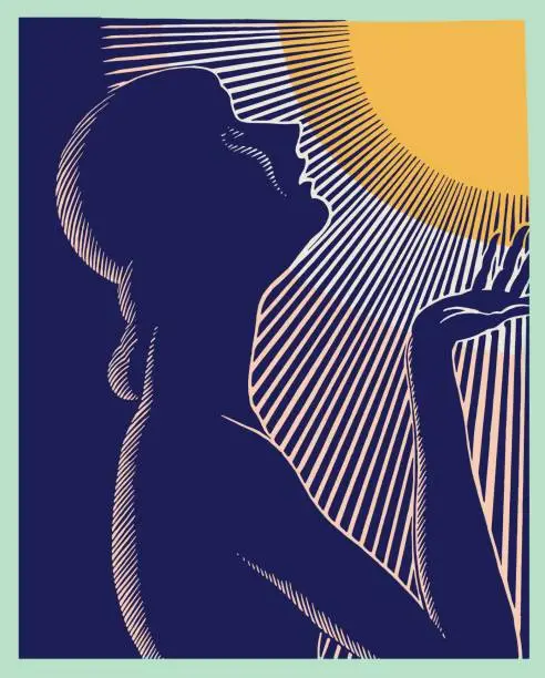 Vector illustration of Silhouette of a Woman in the Sun