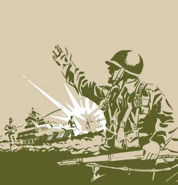 Vector illustration of Soldier on a Battlefield