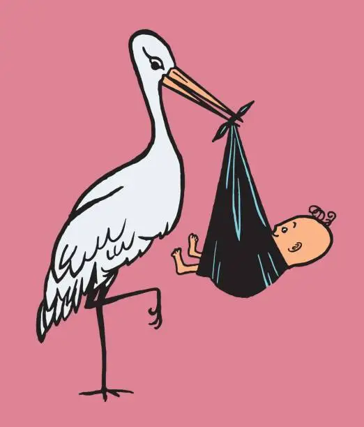 Vector illustration of Stork Carrying a Baby