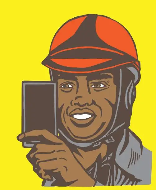 Vector illustration of Man Wearing a Helmet Taking a Selfie