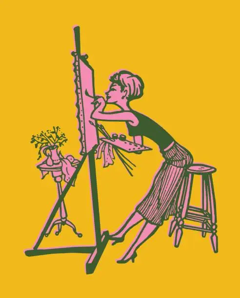 Vector illustration of Artist Painting on an Easel