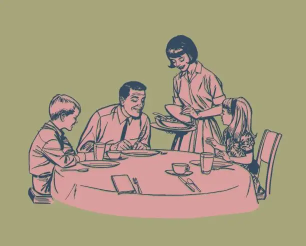 Vector illustration of Family Eating Dinner