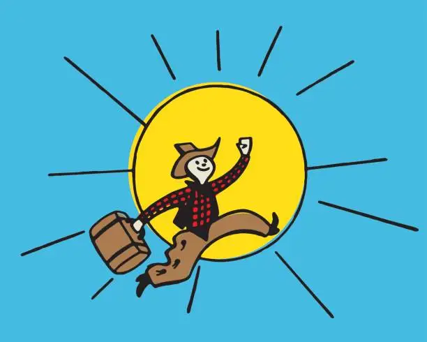 Vector illustration of Cowboy Leaping Across the Sun