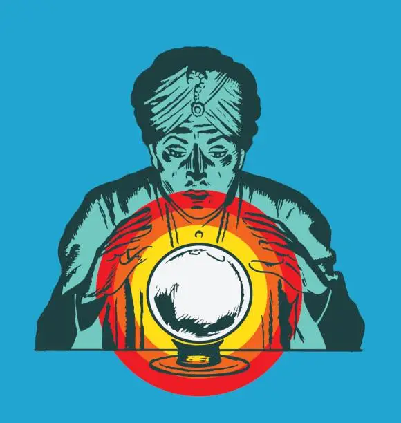 Vector illustration of Fortune Teller Looking in a Crystal Ball