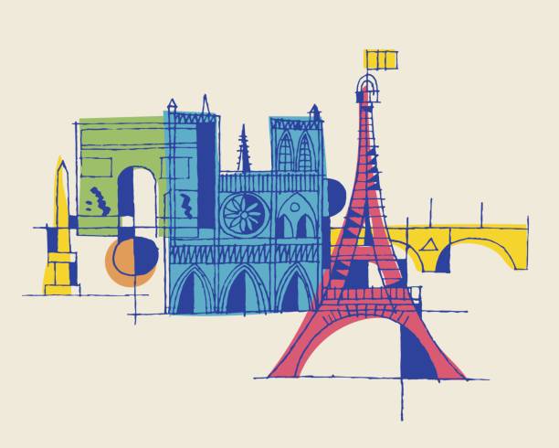 paris landmarks - paris illüstrasyonlar stock illustrations