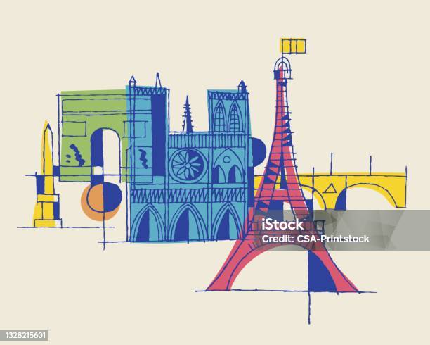 Paris Landmarks Stock Illustration - Download Image Now - Paris - France, Eiffel Tower - Paris, Travel