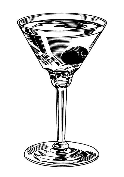 마티니 칵테일 - cocktail martini olive vodka stock illustrations