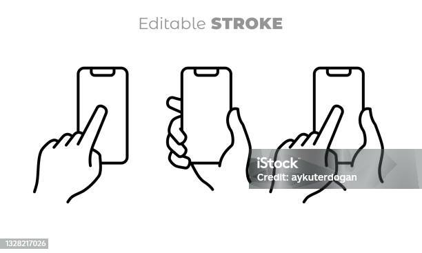 Hands Holding Mobile Phone Set Stock Illustration - Download Image Now - Icon, Mobile Phone, Telephone