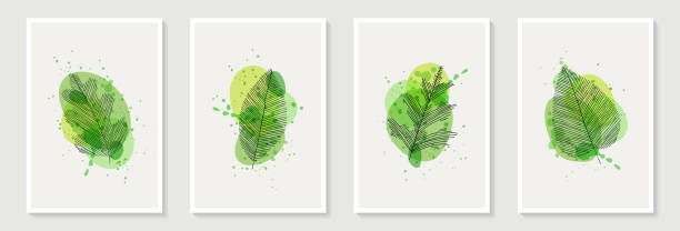 istock Botanical wall art vector set. Tropical Foliage line art drawing with abstract shape. Abstract Plant Art design for print, cover, wallpaper, Minimal and natural wall art decoration, poster, brochure 1328217280