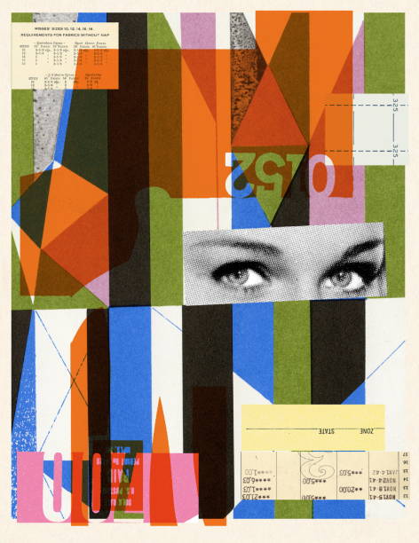 illustrations, cliparts, dessins animés et icônes de illustration de collage avec des formes géométriques et des yeux de femme - art moderne