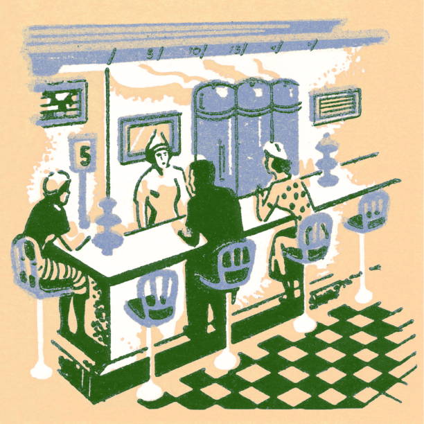 ludzie siedzący w counter caf - diner stock illustrations